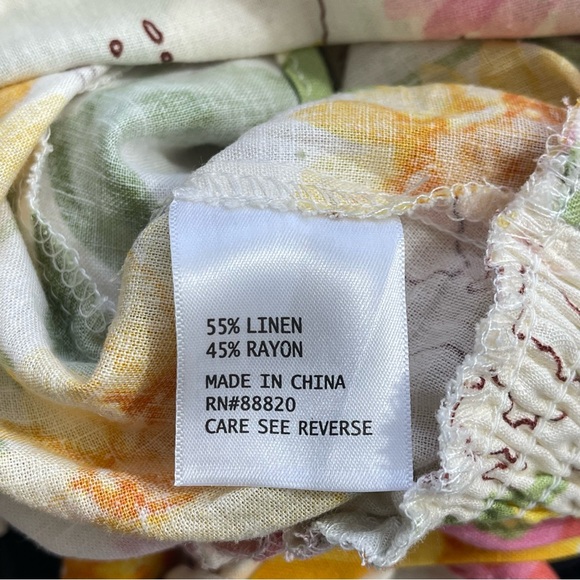 Calypso St. Barth Floral Wrap Ruffle Linen Blend Natural Shirt Size Large - Picture 10 of 11